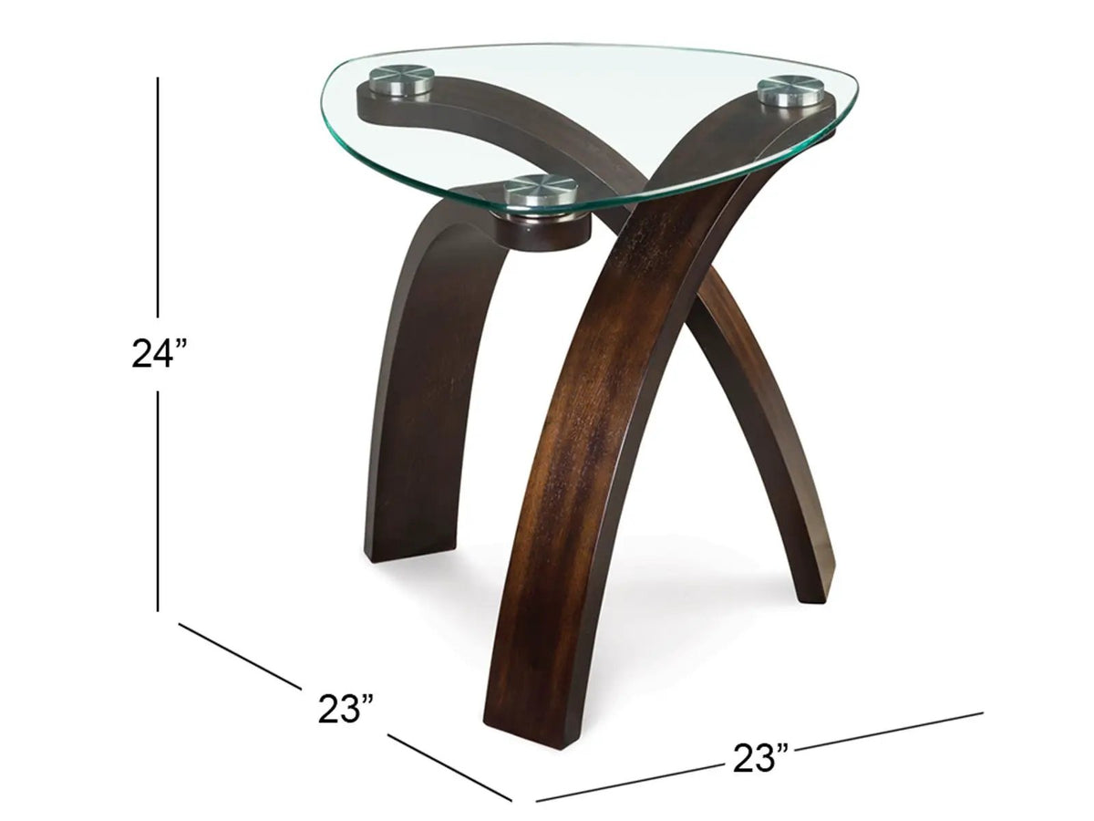Allure End Table | Criss-Crossed Arched Base | Shaped Glass Top | Contemporary Urban Style