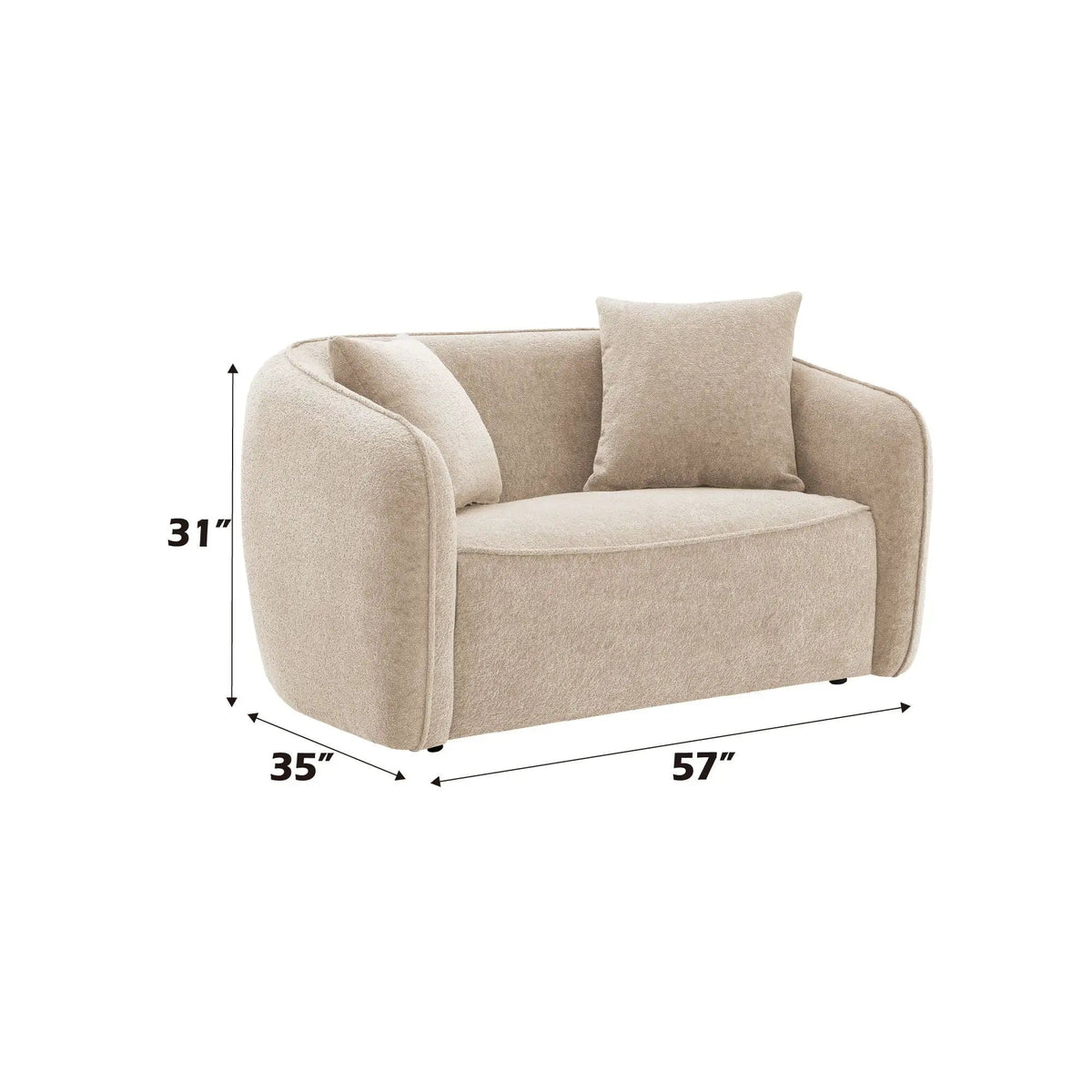 Keith Loveseat With 2 Matching Color Toss Pillows | 2 Pieces | Plywood | Living Room