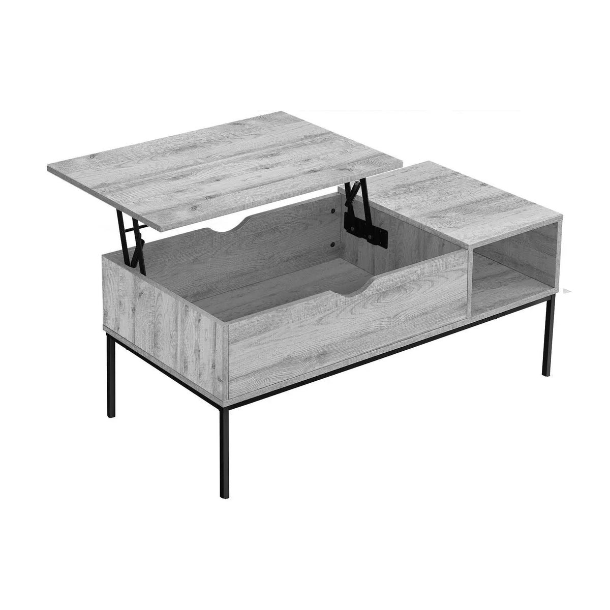 Rectangular Lift-Top Coffee Table | 42 Inch Width | Hinged Adjustable Top | Open Shelf