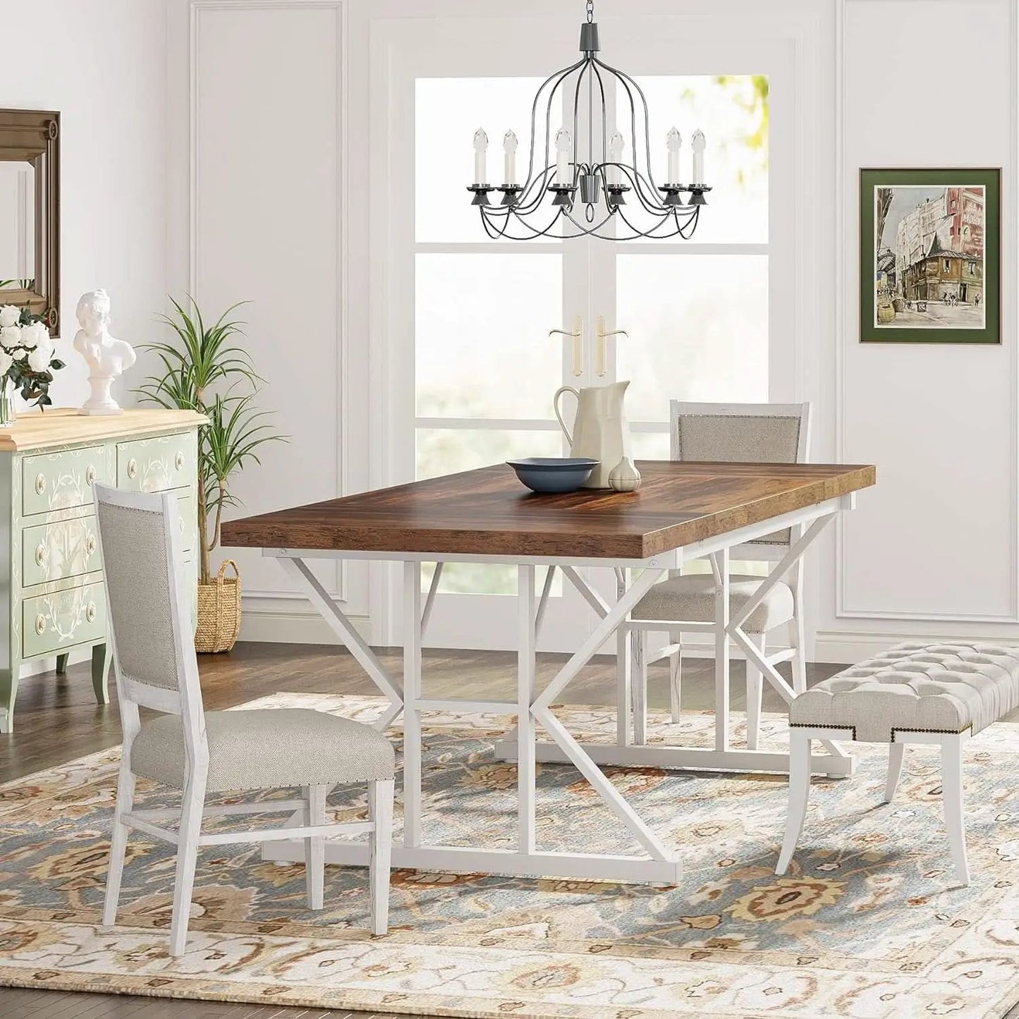 Farmhouse Dining Table For 6, 70.8 Inch Wood Table Two Tone from PriceLows™