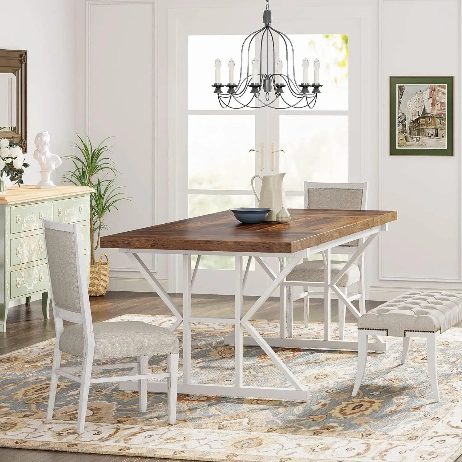 Farmhouse Dining Table For 6, 70.8 Inch Wood Table Two Tone from PriceLows™