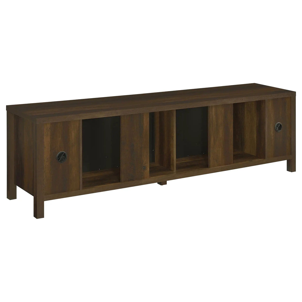 Carey 79-inch TV Stand Fireplace Media Console Dark Pine | 78.75 x 15.5 x 22.75 in | Glass | Living Room