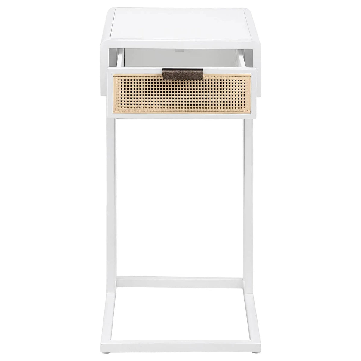 Amherst 1-drawer Radio Weave Cane Metal Side Table | 11.75 x 15.75 x 24.25 in | Metal & Veneer | White