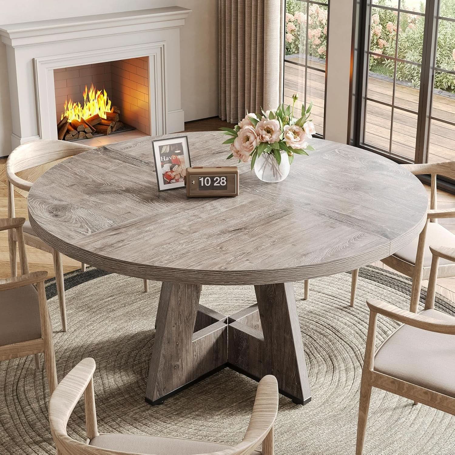 Round 47 Inch Dining Table For 4 To 6 With Grey Pedestal from PriceLows™