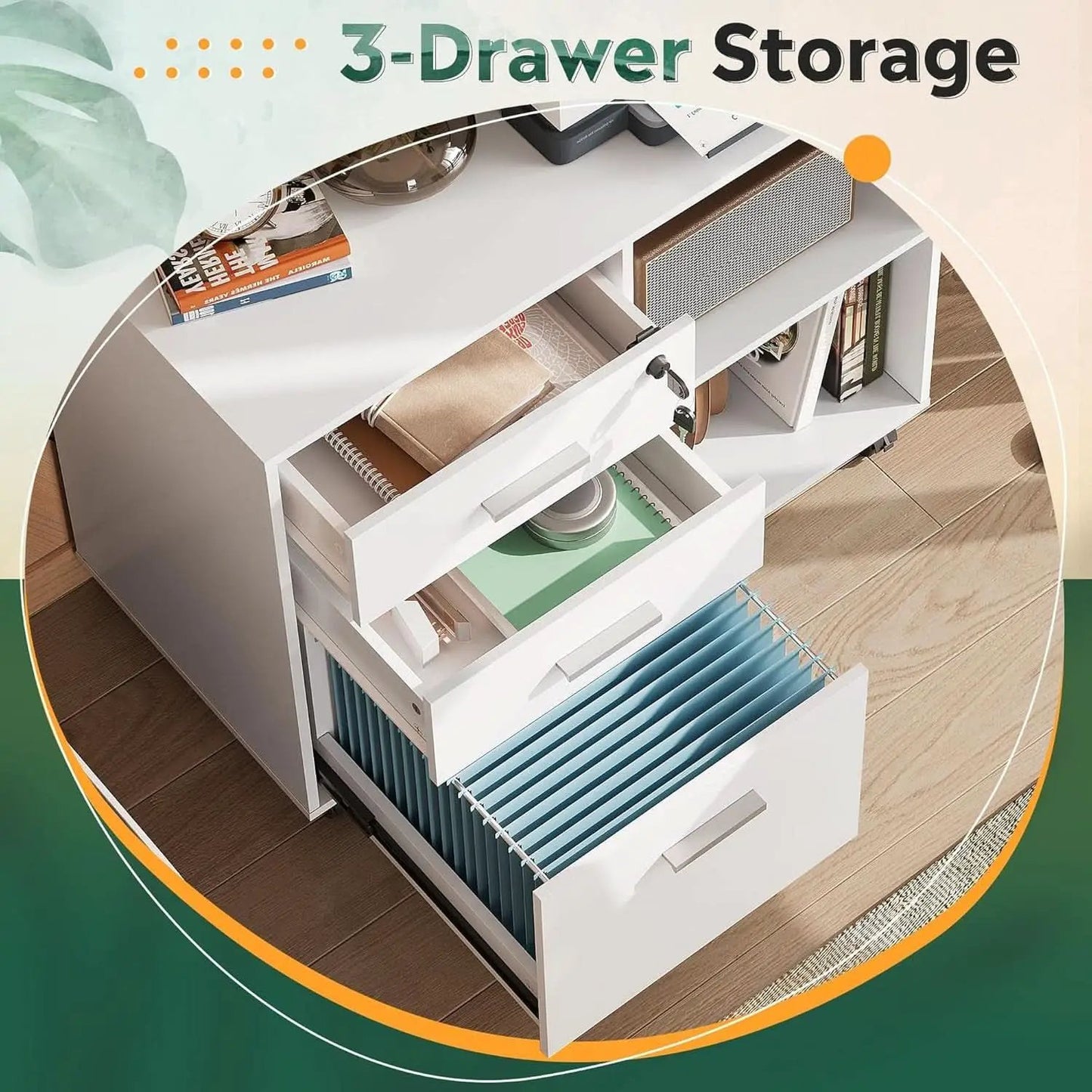Three Drawer File Cabinet With Printer Stand Locking Wheels from PriceLows™