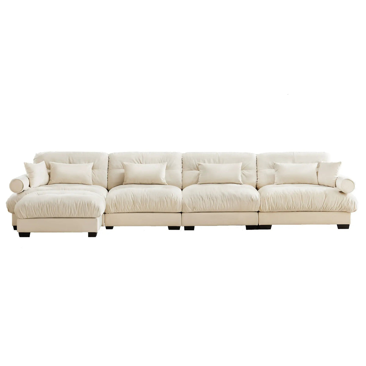Modular Sectional Sofa | Deep Comfort Cushions | Vintage Fabric Ottoman