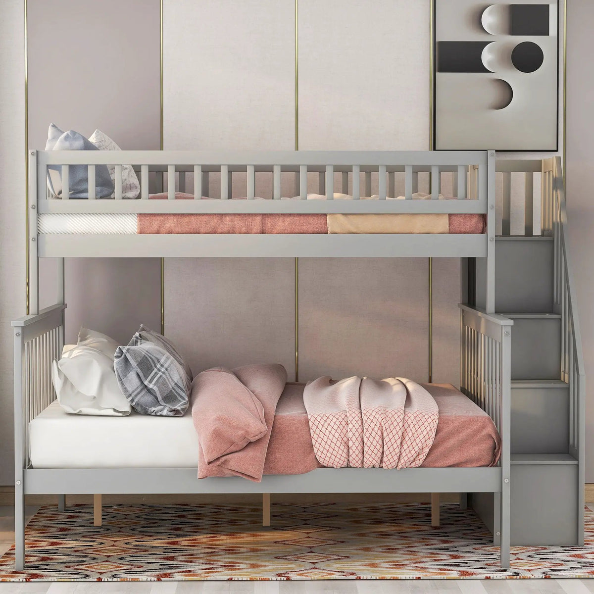 Twin Over Full Bunk Bed | Built In Staircase | Steel Frame