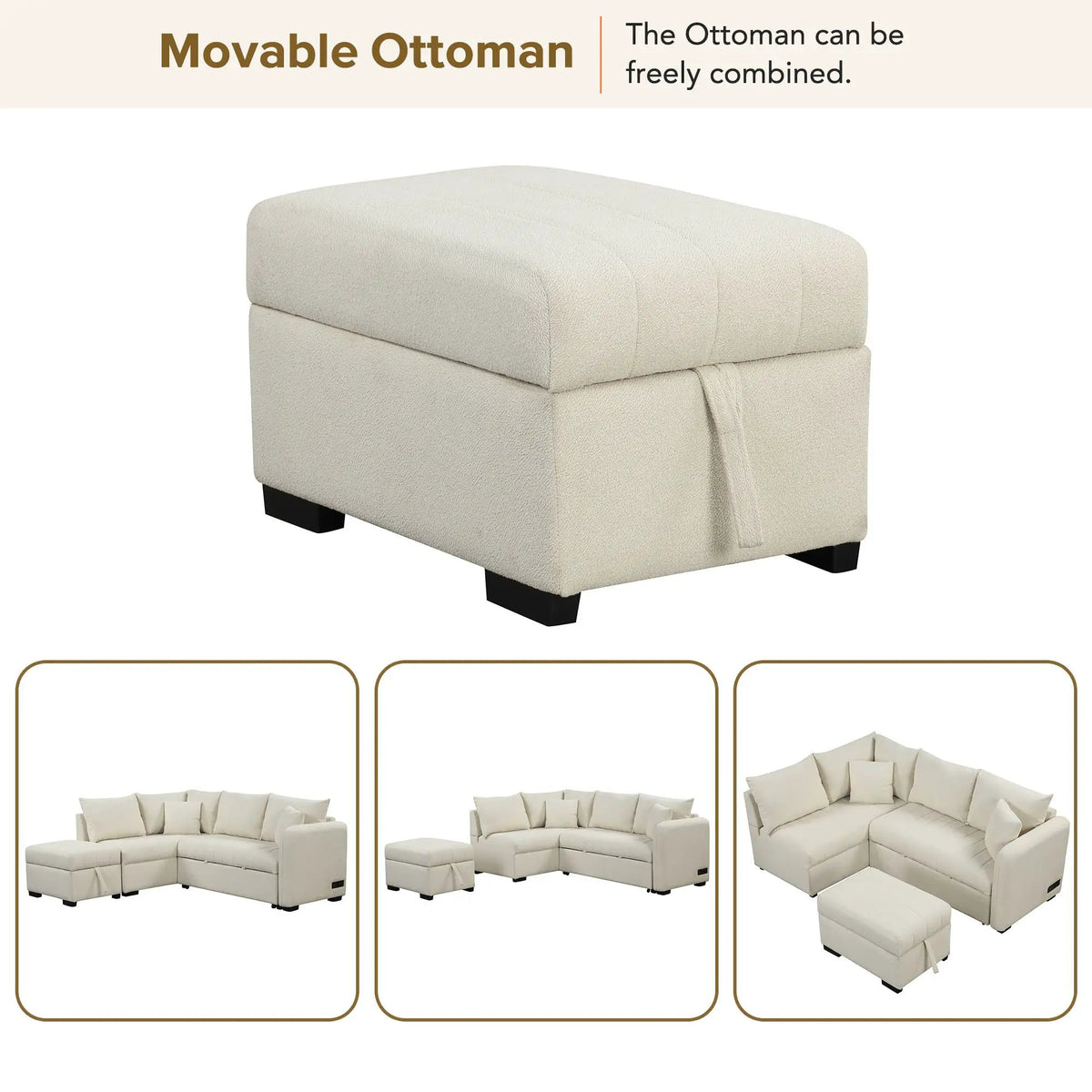 L Shaped Sectional Sofa Bed | USB Ports | Power Sockets | Storage Ottoman