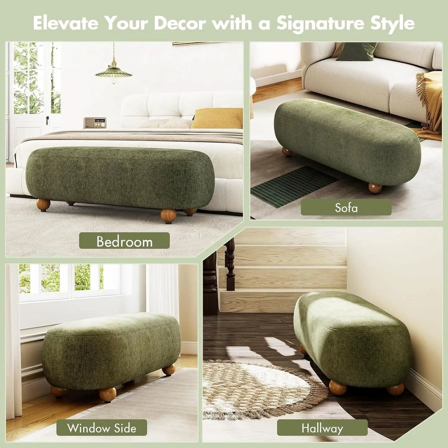 54-Inch Green Velvet EndOfBed Bench Cushioned Seat from PriceLows™