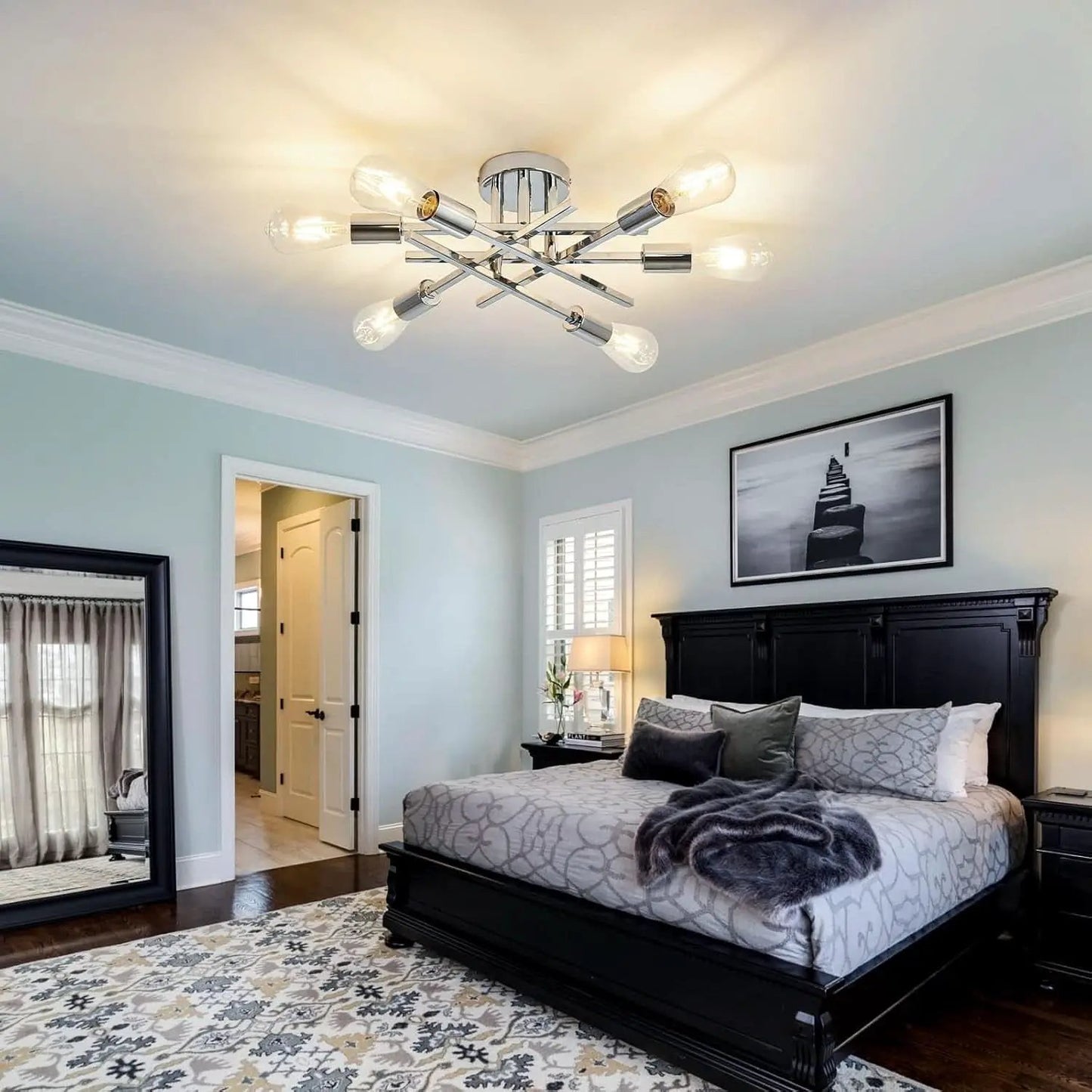 6 Light Chrome Sputnik Chandelier Semi Flush Mount Ceiling Light from PriceLows™