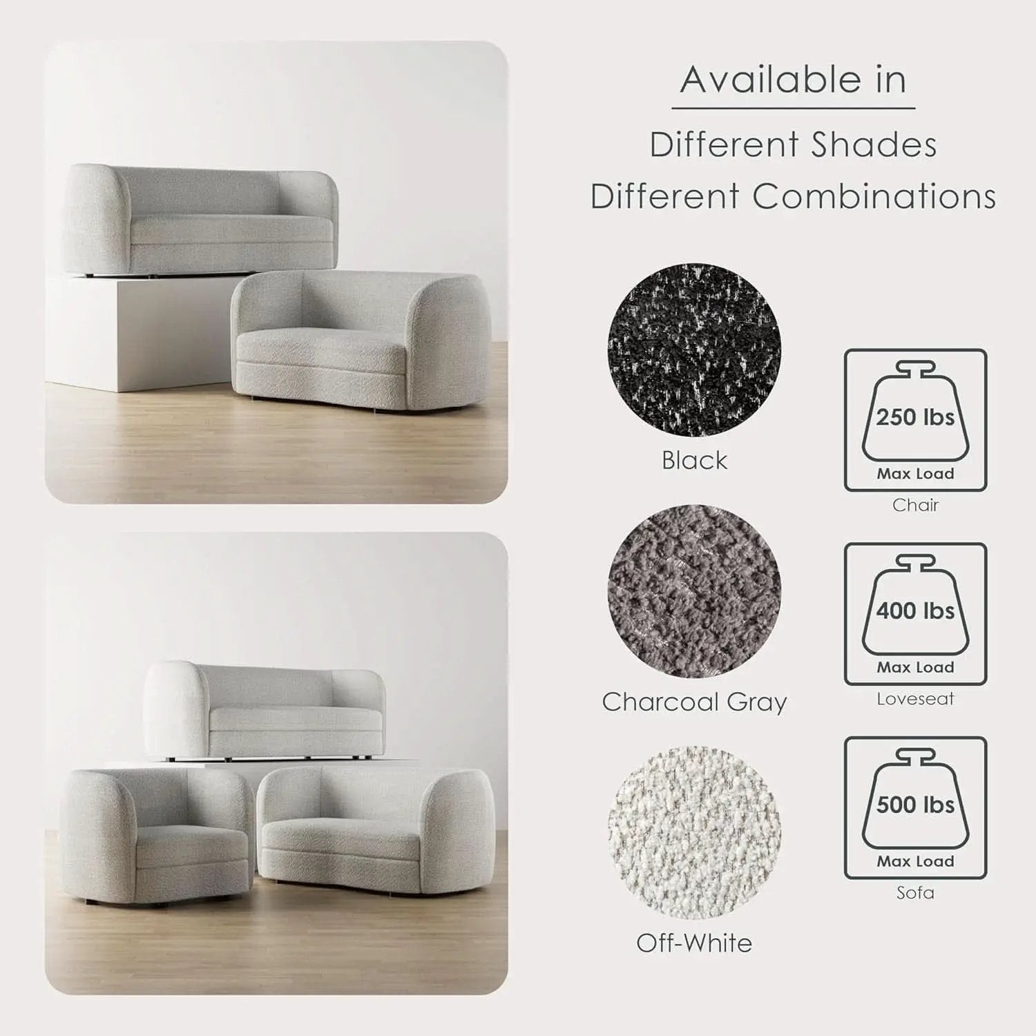 Nimiane Boucle 3 Piece Sofa Set Off White Modern Collection from PriceLows™