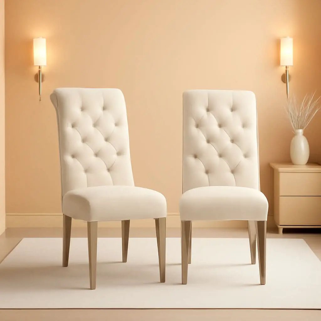 Tan Solid Wood Tufted Parsons Dining Chair Set Of 2 from PriceLows™