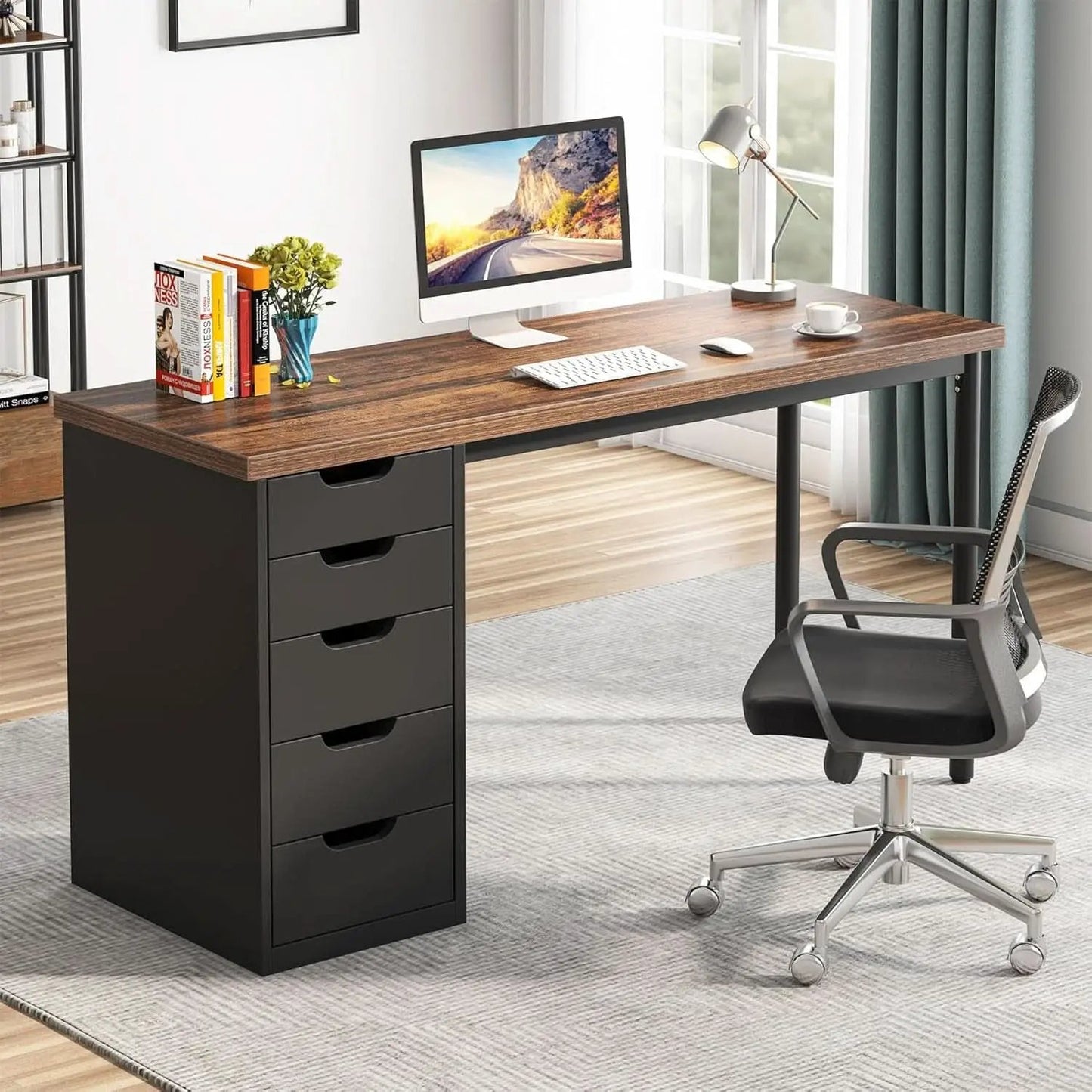 Industrial Rustic Brown Forty Seven Inch Computer Desk Storage from PriceLows™
