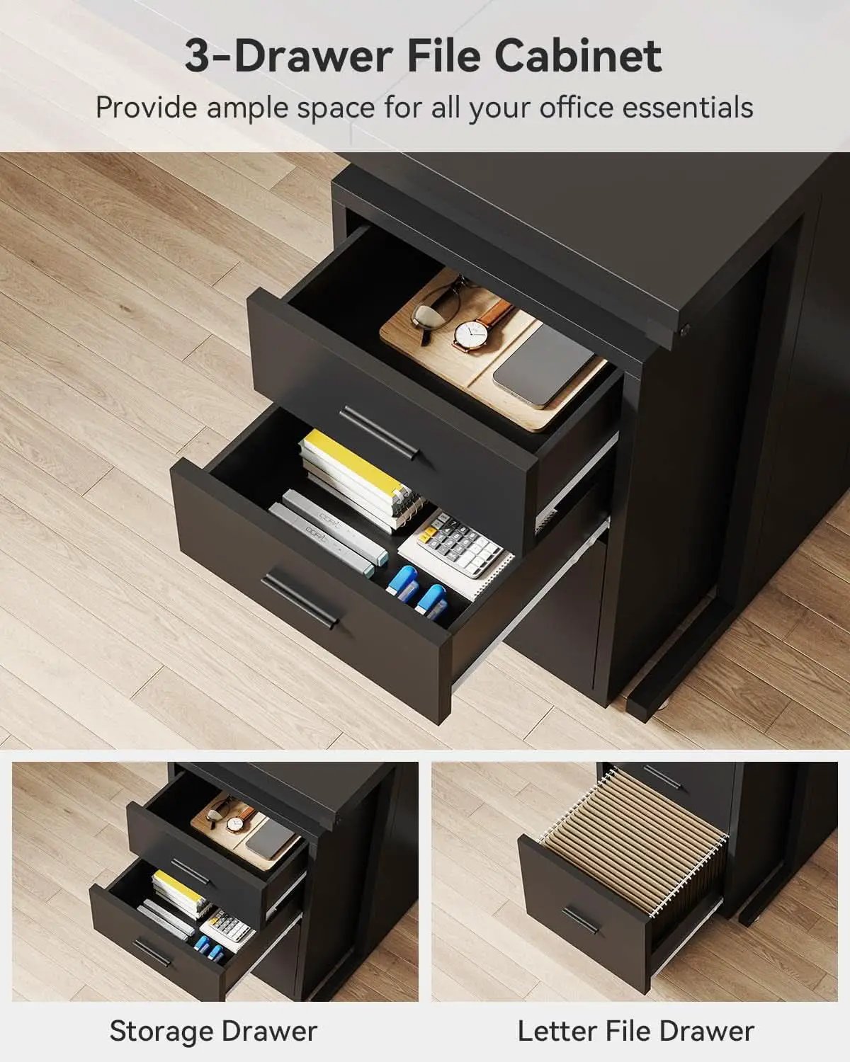 83 Inch L Shaped Executive Desk With 3 Drawer Cabinet from PriceLows™