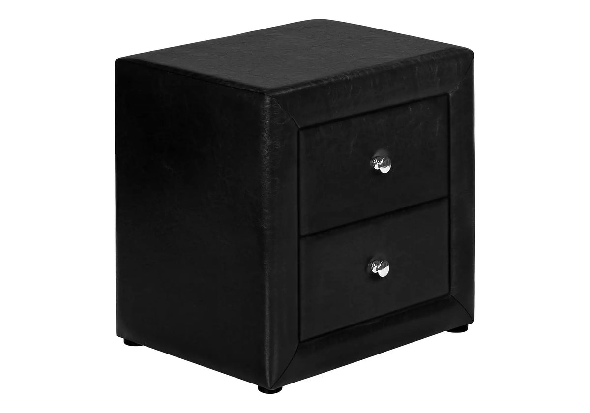 Upholstered Nightstand | Transitional Style | Two Storage Drawers | Metal Drawer Knobs