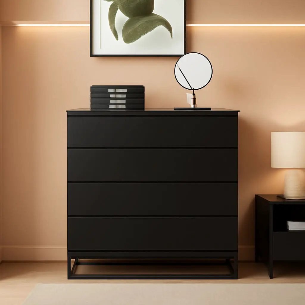 Black Modern Four Drawer Dresser Storage Chest For Bedroom from PriceLows™