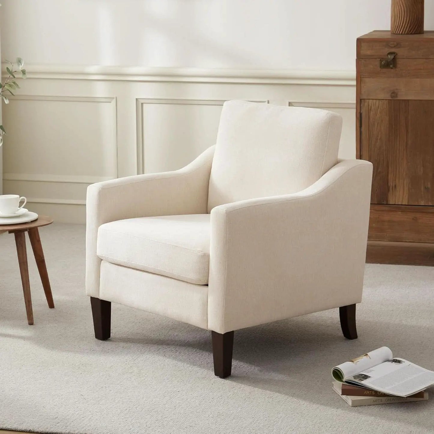 Beige Upholstered Mid Century Modern Accent Armchair from PriceLows™