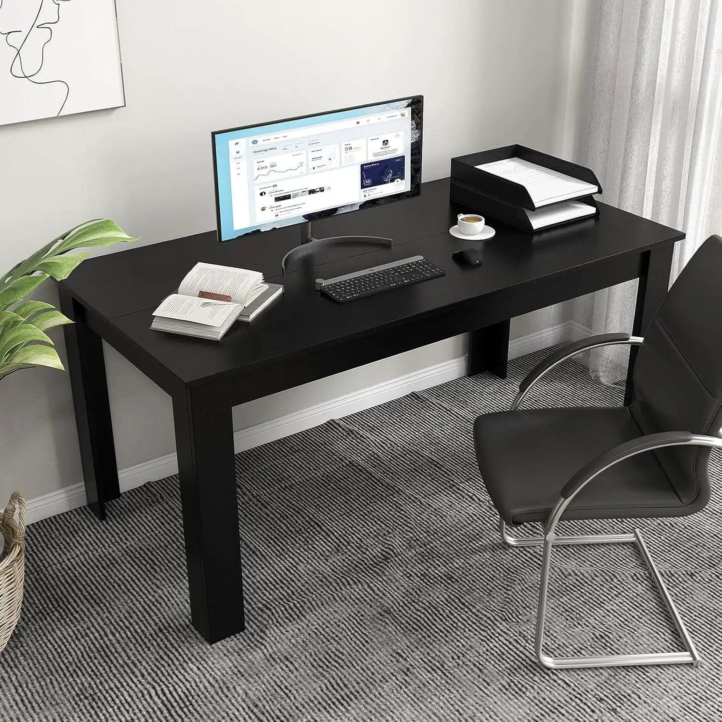 63 Inch Wood Dining Table For Four To Six People Black from PriceLows™