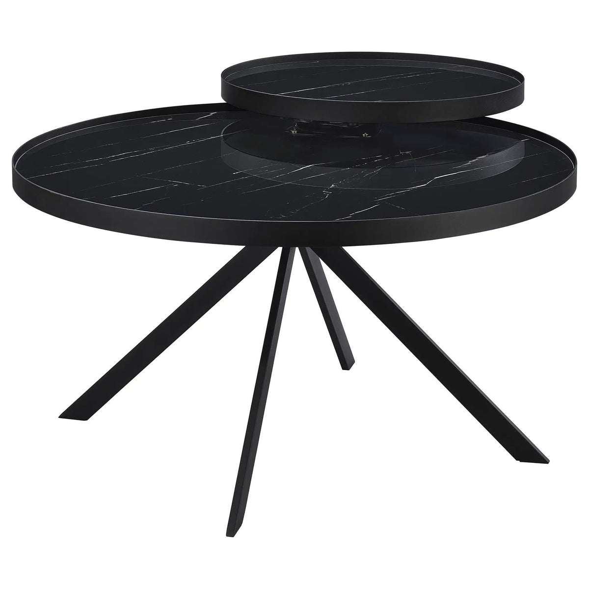 Briggs Round Marble Printed Glass Top Coffee Table | 35.75 x 35.75 x 23 in | Marble & Tempered Glass | Black