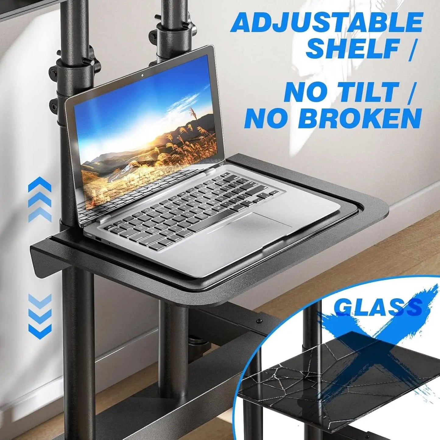 Height Adjustable Mobile TV Cart For 32 To 83 Inch Screens With Locking Wheels from PriceLows™