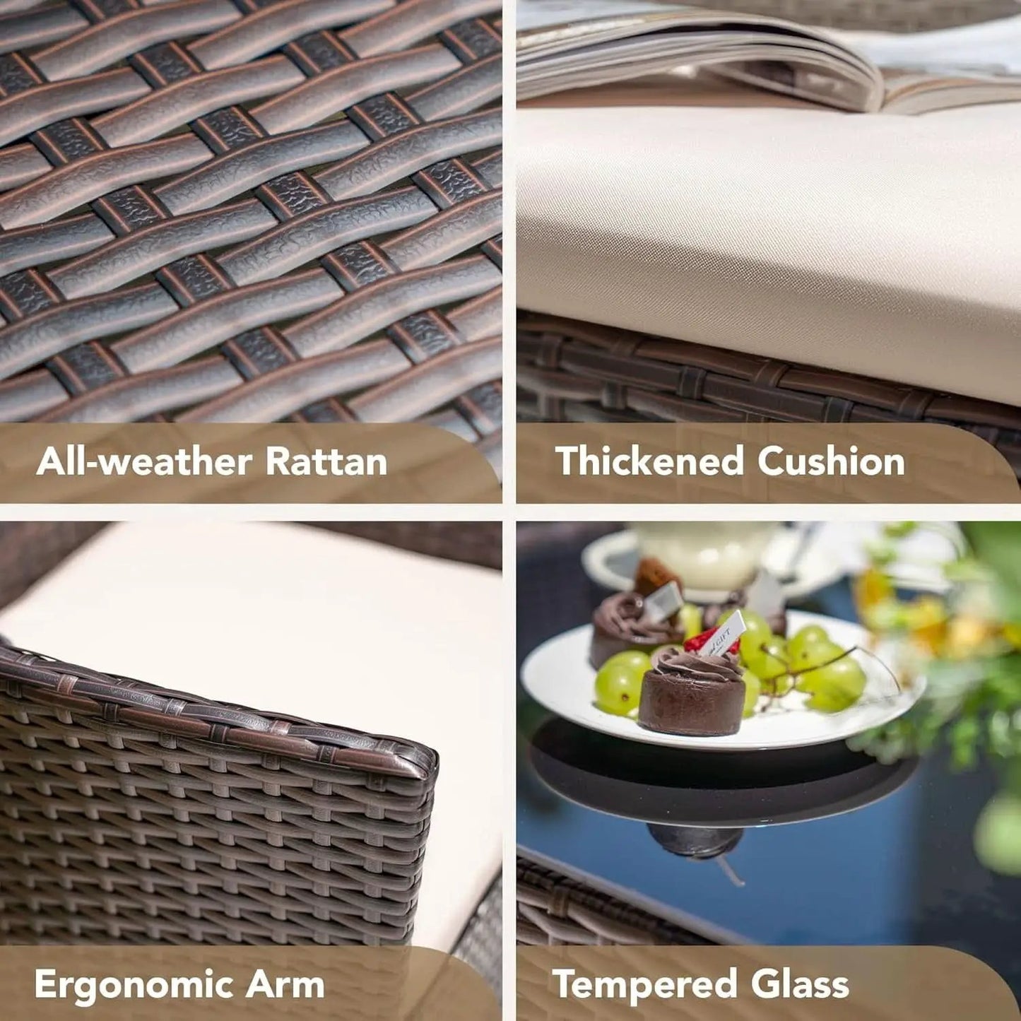 4 Piece PE Rattan Patio Furniture Set With Beige Cushions from PriceLows™
