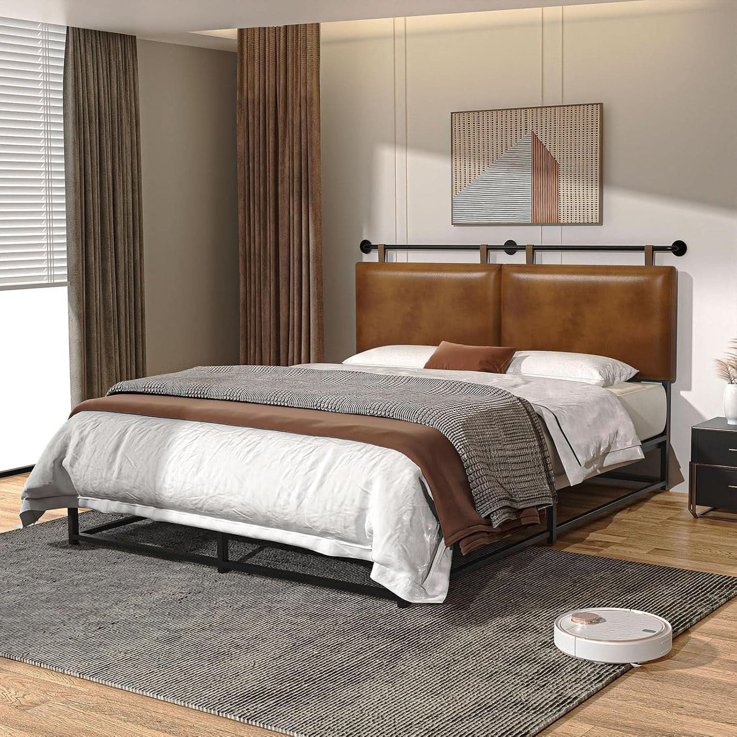 Brown King Size Wall Mounted PU Leather Headboard from PriceLows™