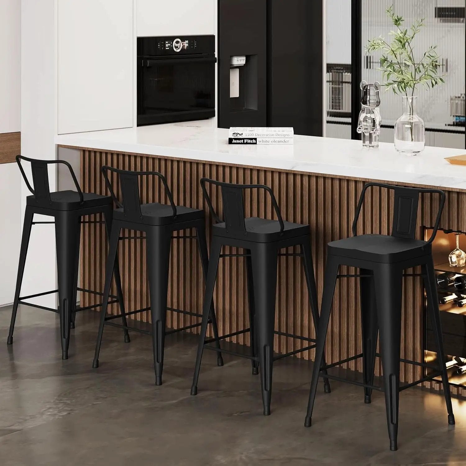 26 Inch Black Industrial Metal Bar Stools Set Of 4 For Indoor Outdoor Weather Resistant Ergonomic Comfort from PriceLows™