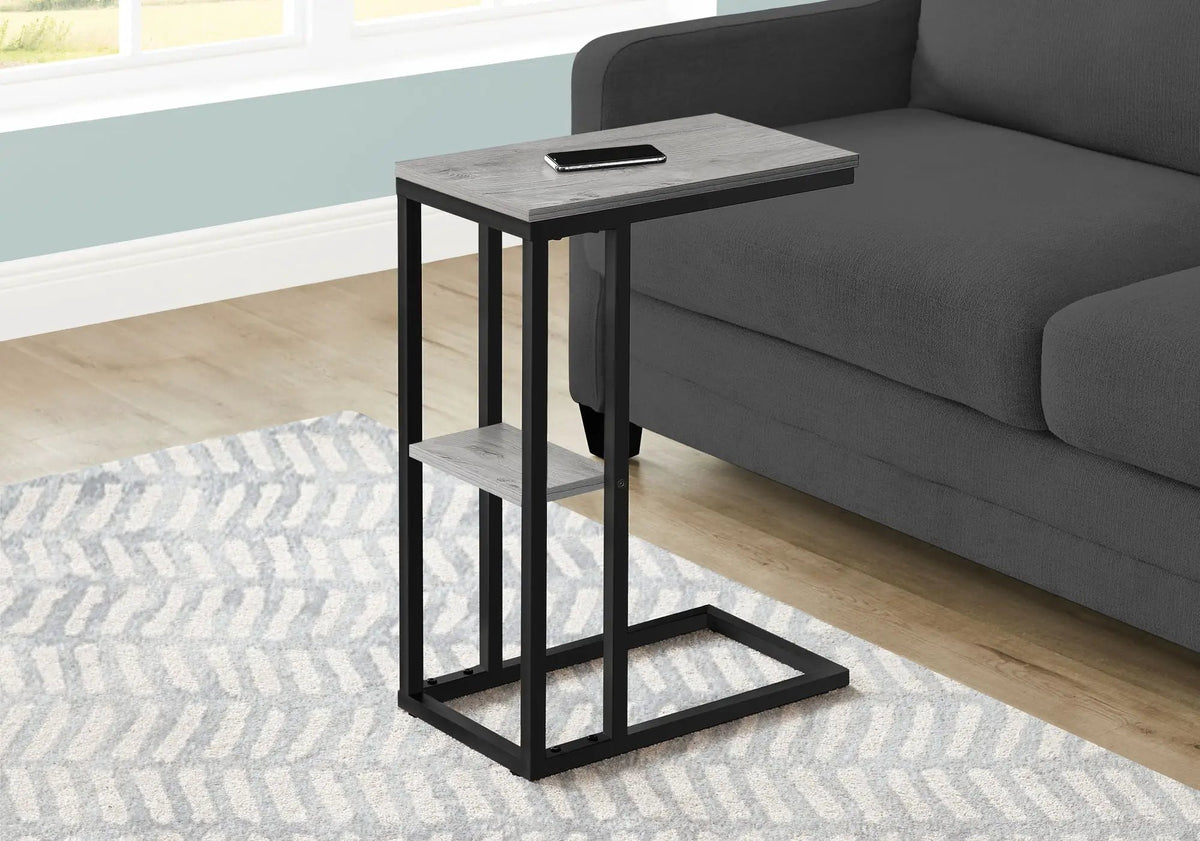 Marble Look C-Shaped Accent Table | Durable Metal Frame | Rectangular Tabletop | Portable Design