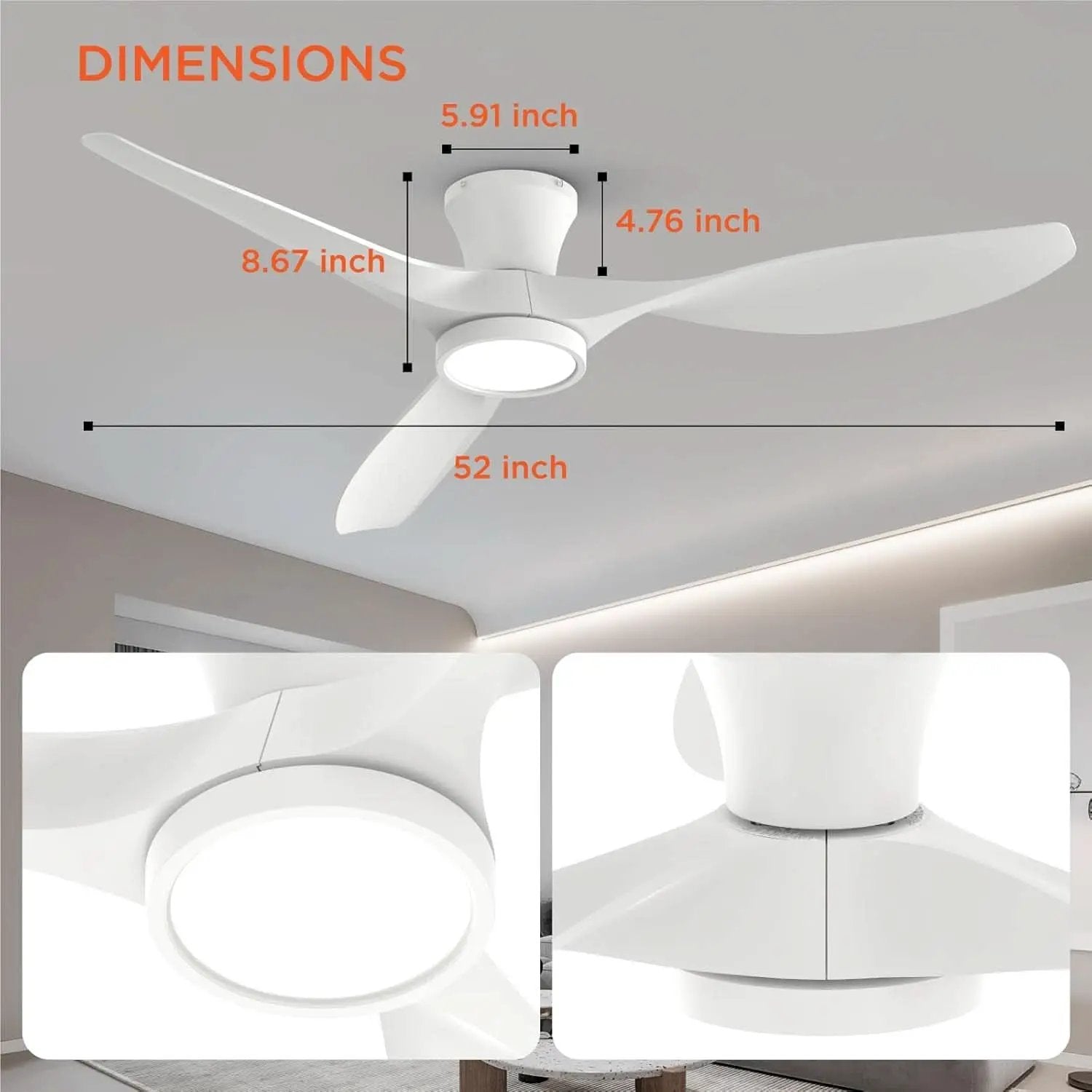 52 Inch Ceiling Fan With Remote And Quiet DC Motor For Bedroom And Living Room from PriceLows™