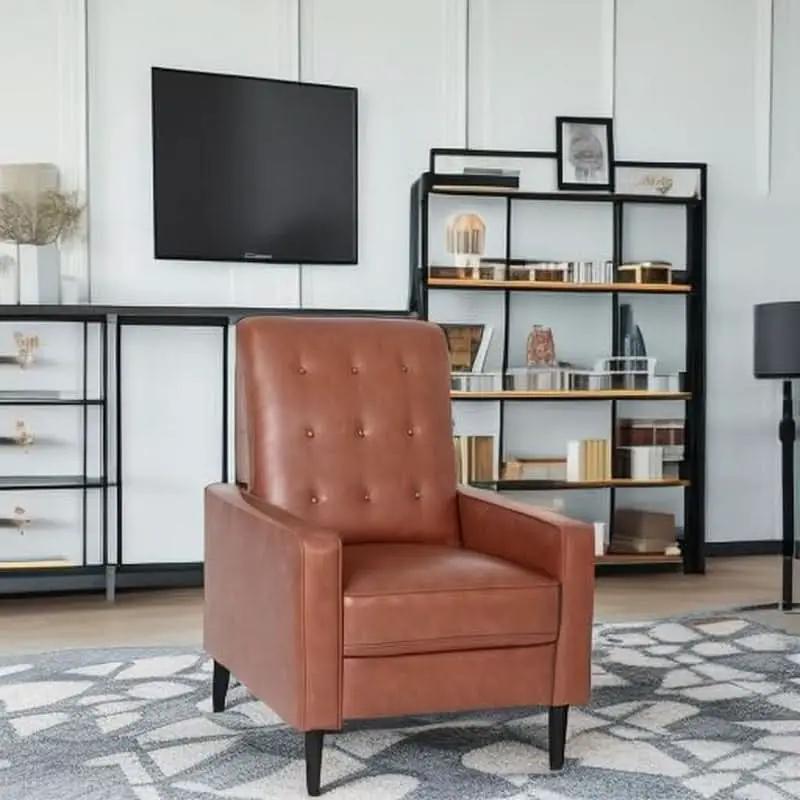 Erza Cognac Brown Leathersoft Pushback Mid Century Modern Recliner Chair from PriceLows™