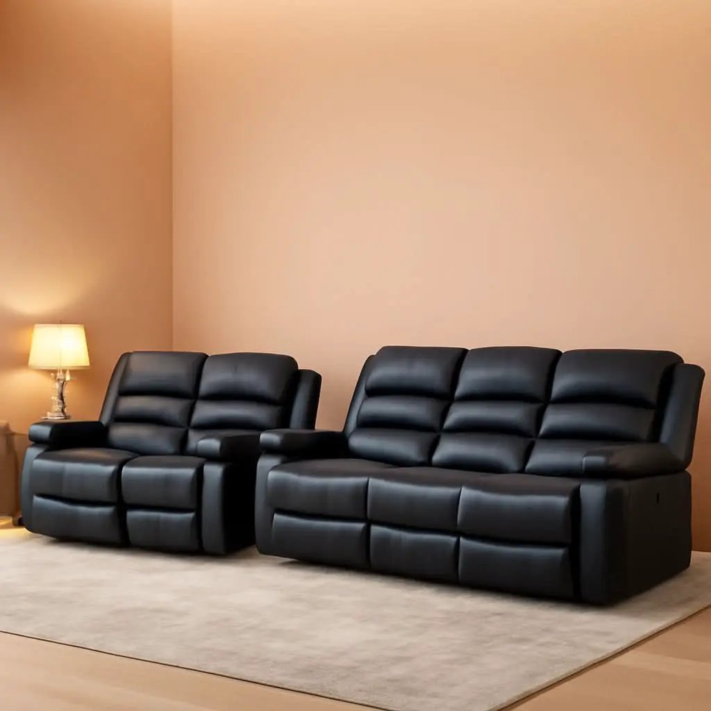Black Faux Leather Manual Recliner Sofa Set With Loveseat from PriceLows™
