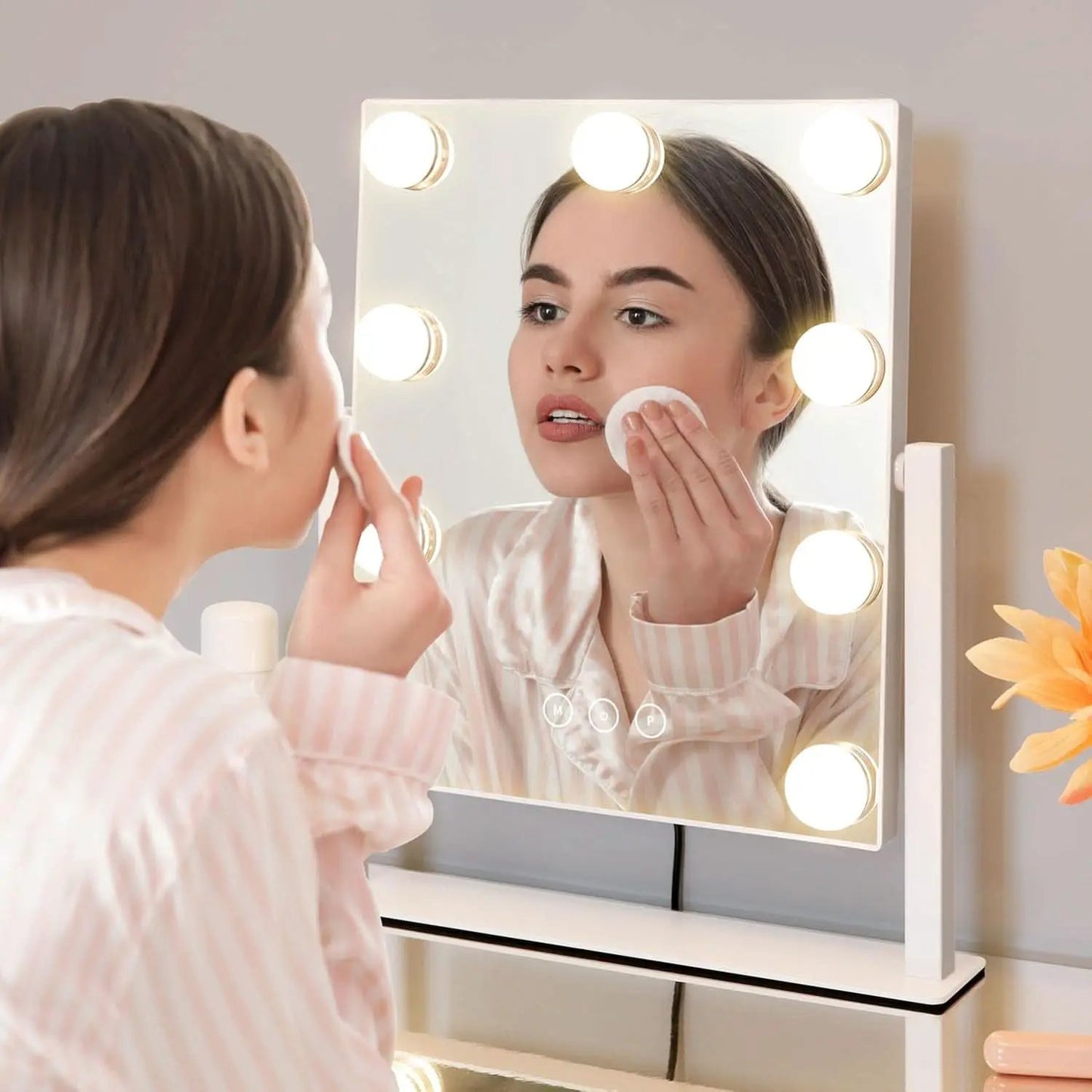 Vanity Mirror With Lights 9 Dimmable Bulbs 3 Color Lighting White
