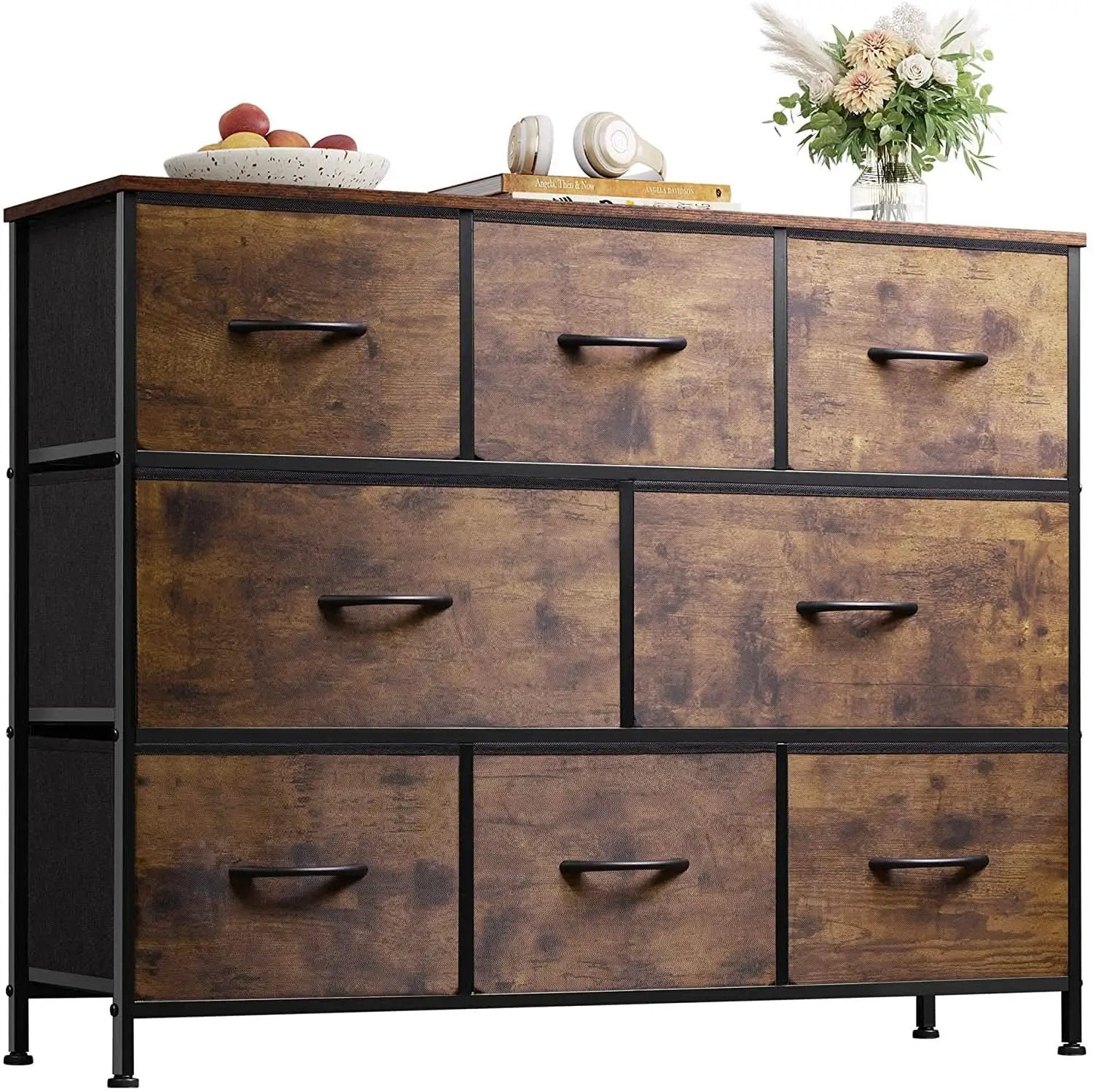 Rustic Brown Dresser With 8 Large Deep Drawers For Bedroom from PriceLows™