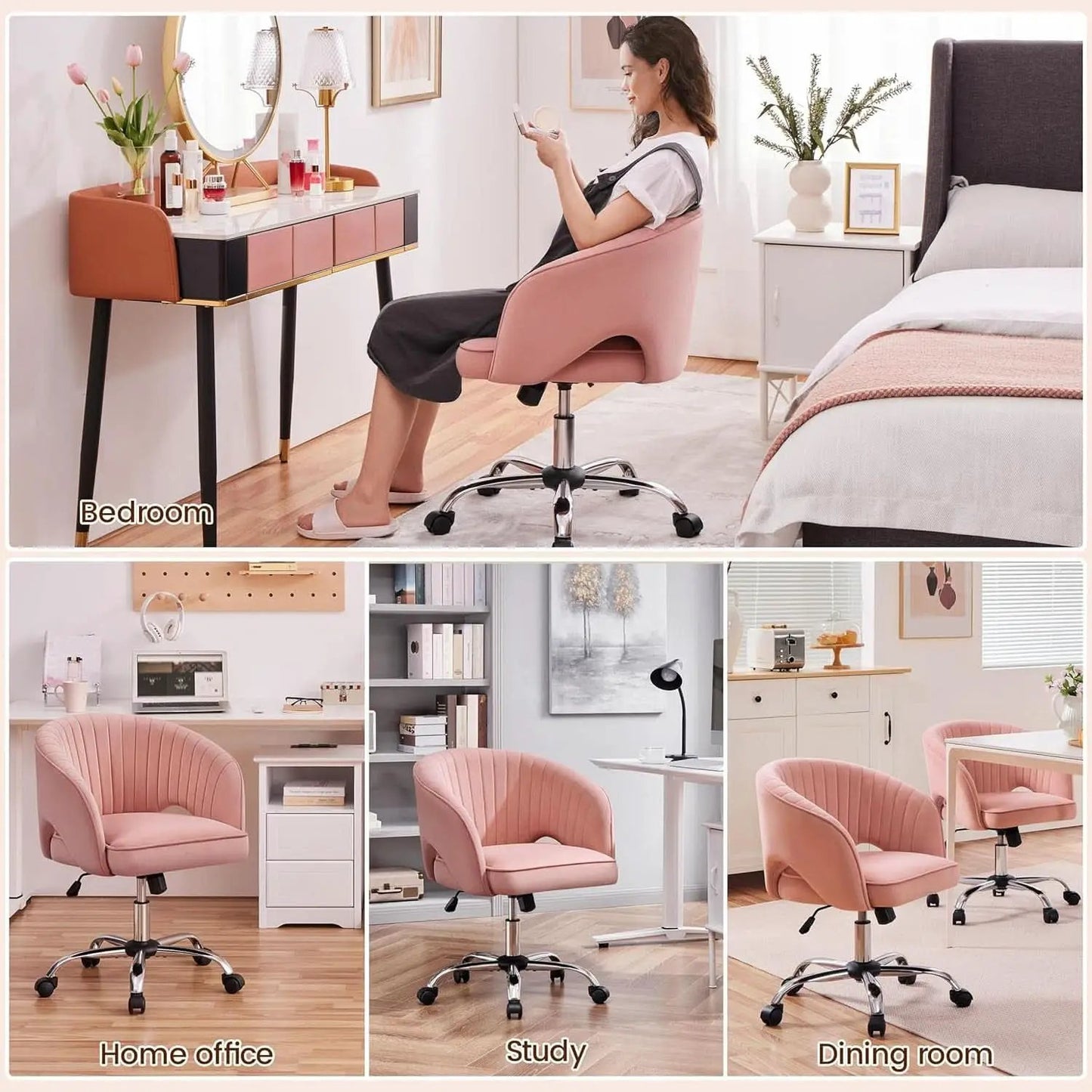 Pink Velvet Desk Chair Backrest Office Chair Modern from PriceLows™