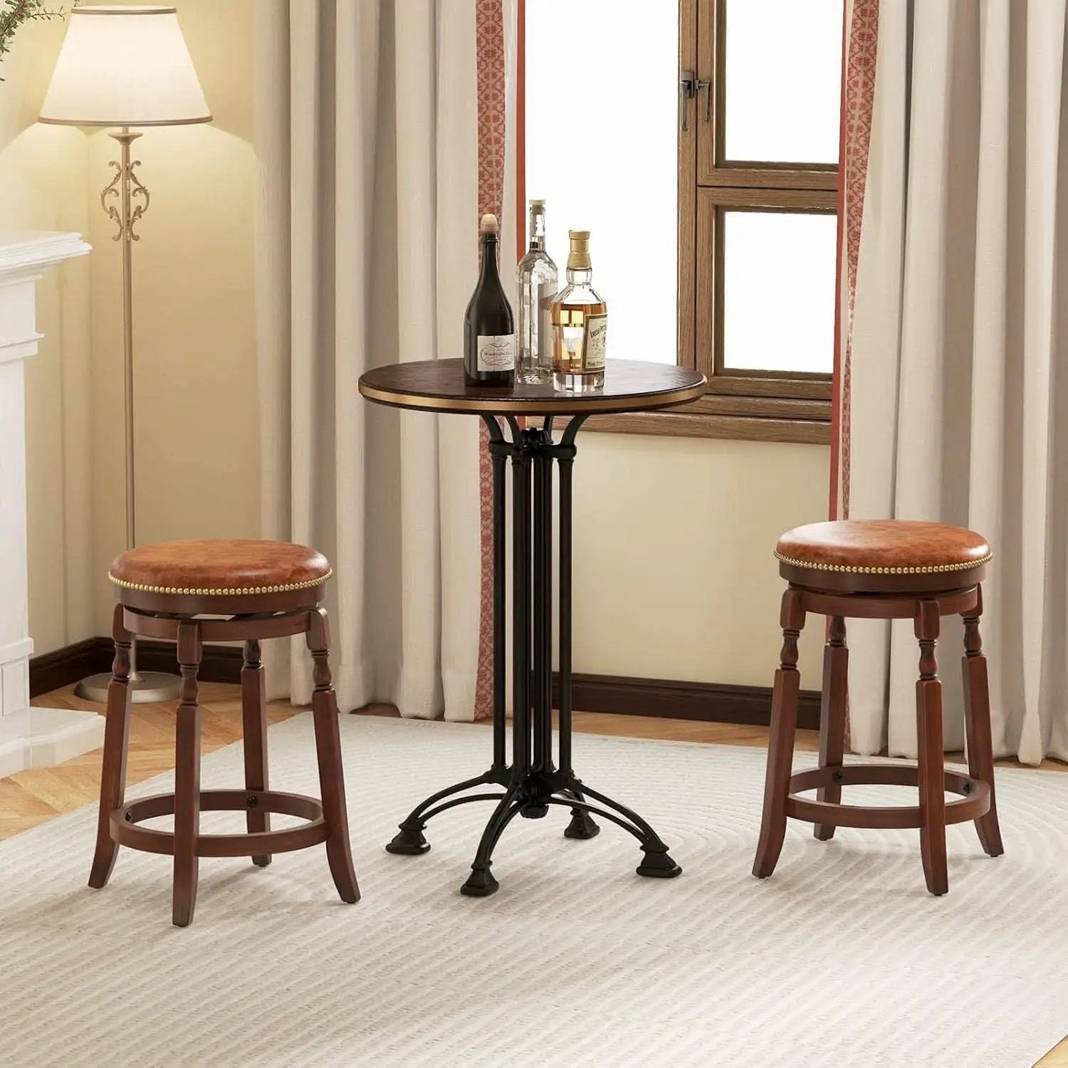 24 Inch Swivel Bar Stool Set Of 2 With Upholstered Seat And Rubber Wood Frame For Kitchen Island from PriceLows™