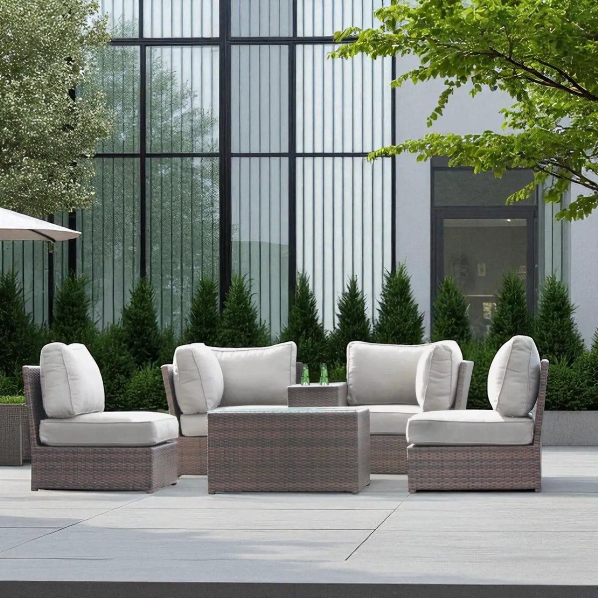 Outdoor Rattan Sectional Set | Half-Round HDPE Wicker | Rustproof Aluminum Frame | Fully Assembled