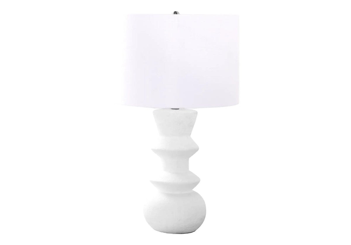 Ceramic Table Lamp | 26 Inch Height | Geometric Base | Ivory Fabric Shade And 3-Way Switch