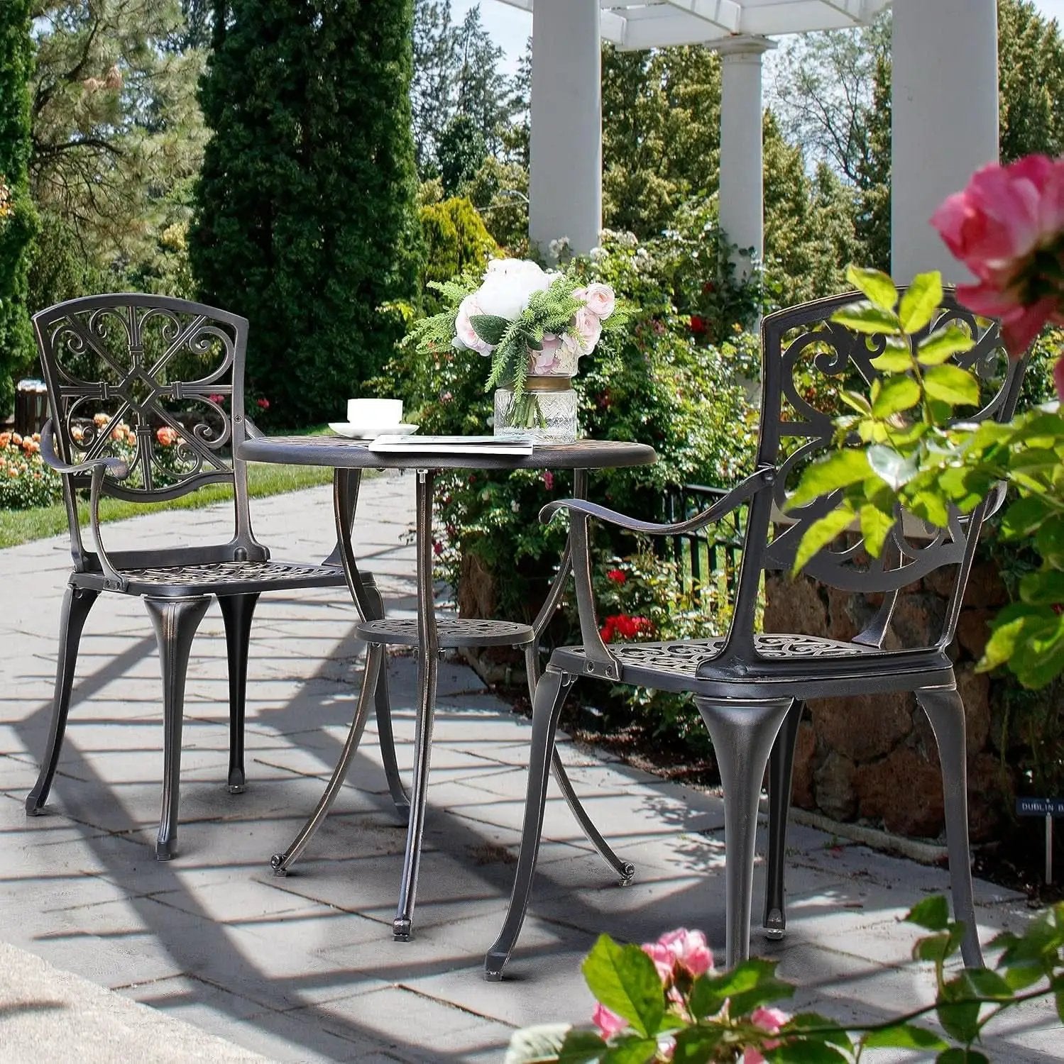Black Bistro Set Umbrella Hole Cast Aluminum Outdoor Patio from PriceLows™