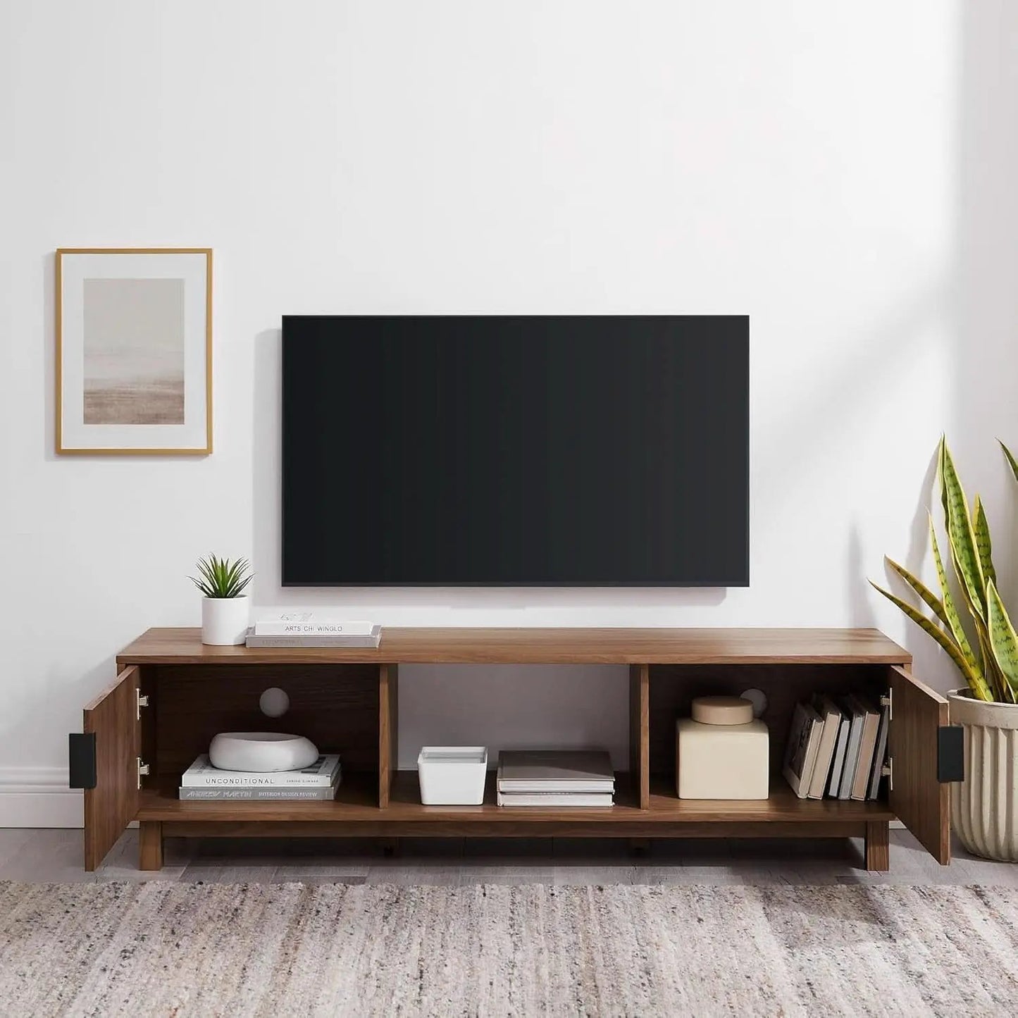 Walton Modern Fluted Door Low TV Stand For 65 Inch TV Mocha from PriceLows™