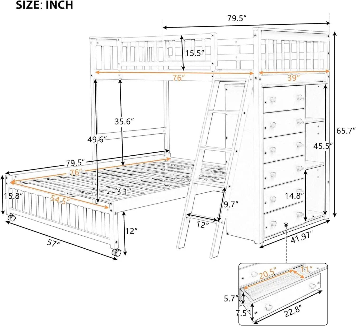 Twin Over Full Bunk Bed With Storage Solid Wood Espresso from PriceLows™