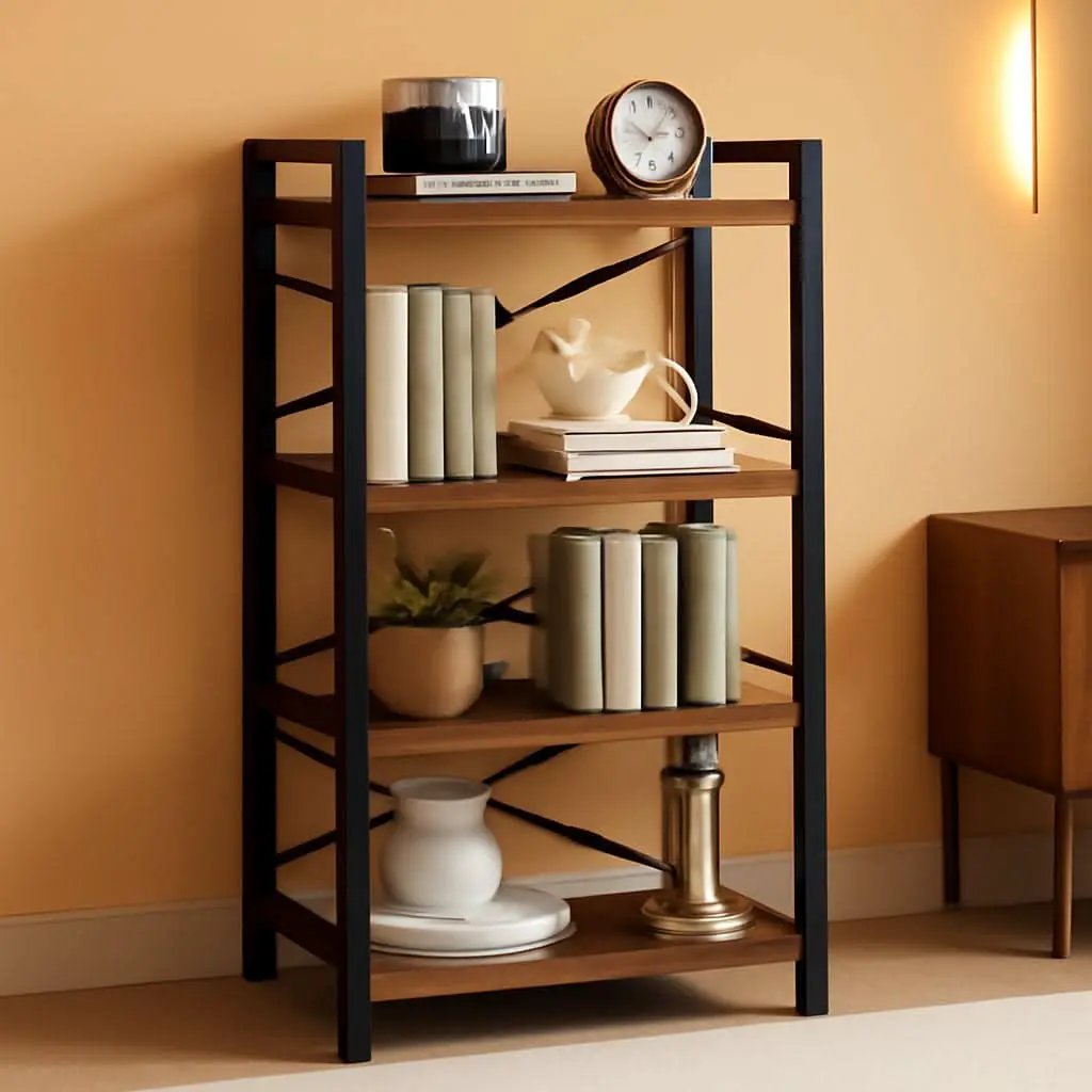 Industrial 4 Tier Narrow Bookcase Berry Brown Space Saving from PriceLows™