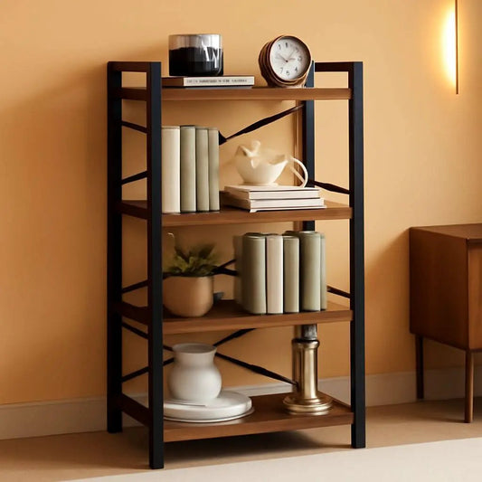 Industrial 4 Tier Narrow Bookcase Berry Brown Space Saving from PriceLows™