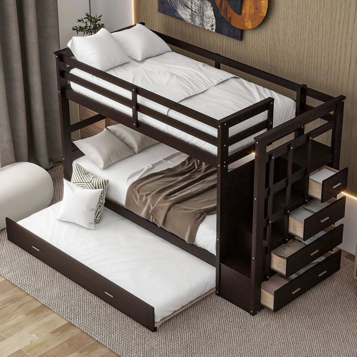 Bunk Bed With Trundle | Storage Staircase | Space Maximizing Design | Durable Construction