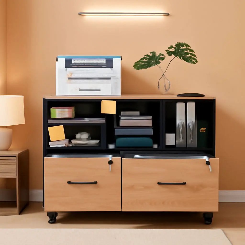 Wooden 2 Drawer File Cabinet Lockable Rolling with Adjustable Shelves Rustic Brown and Black from PriceLows™