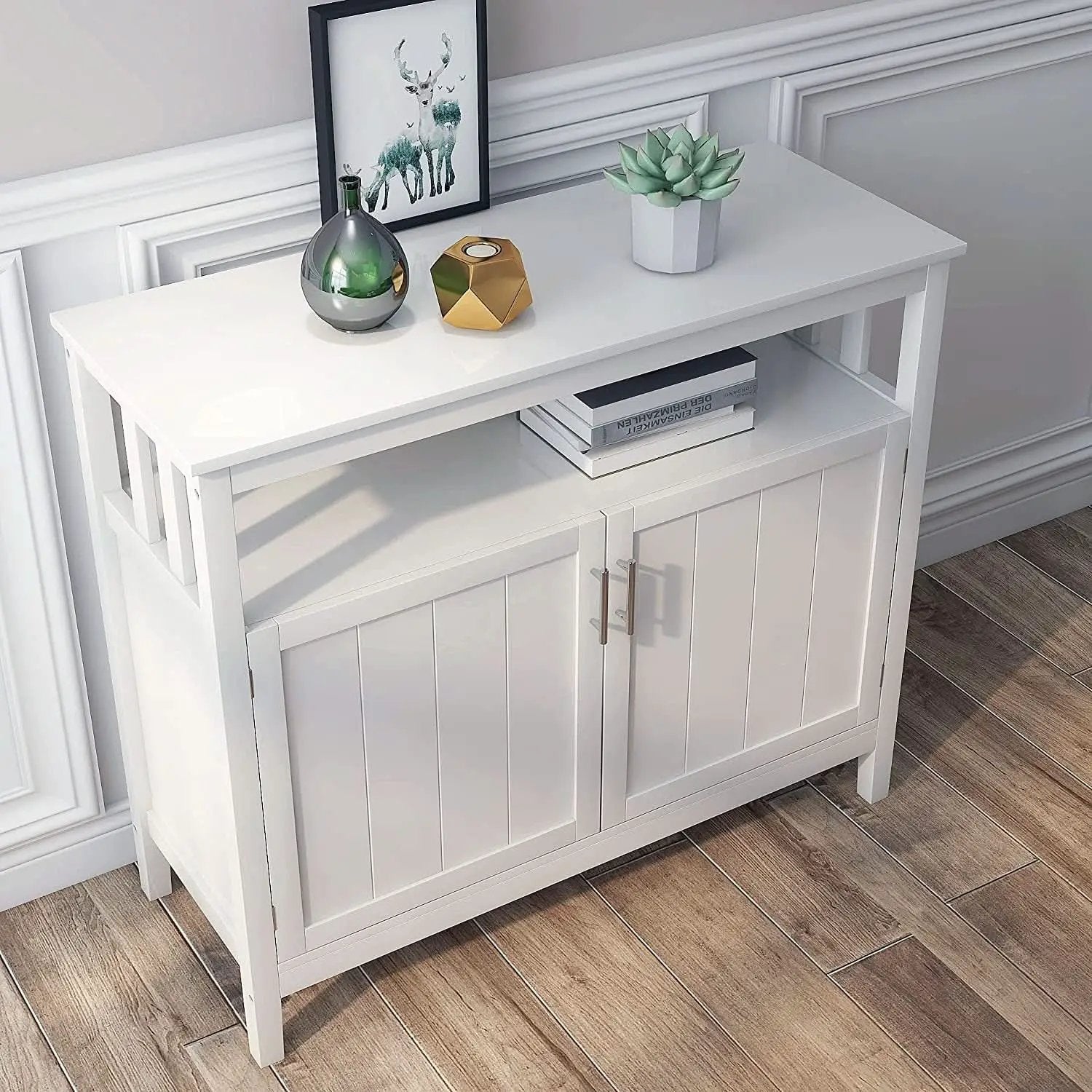 White Buffet Cabinet With 2 Doors And Adjustable Shelf from PriceLows™
