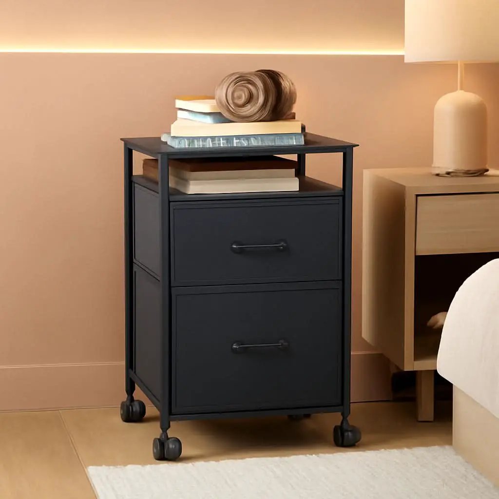 Mobile File Cabinet With Rolling Printer Stand Black Finish from PriceLows™