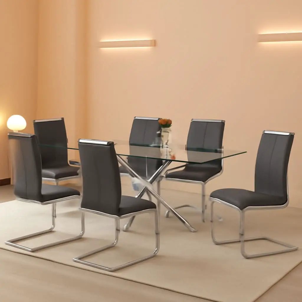 Grey Faux Leather High Back Dining Chairs Set Of 4 from PriceLows™