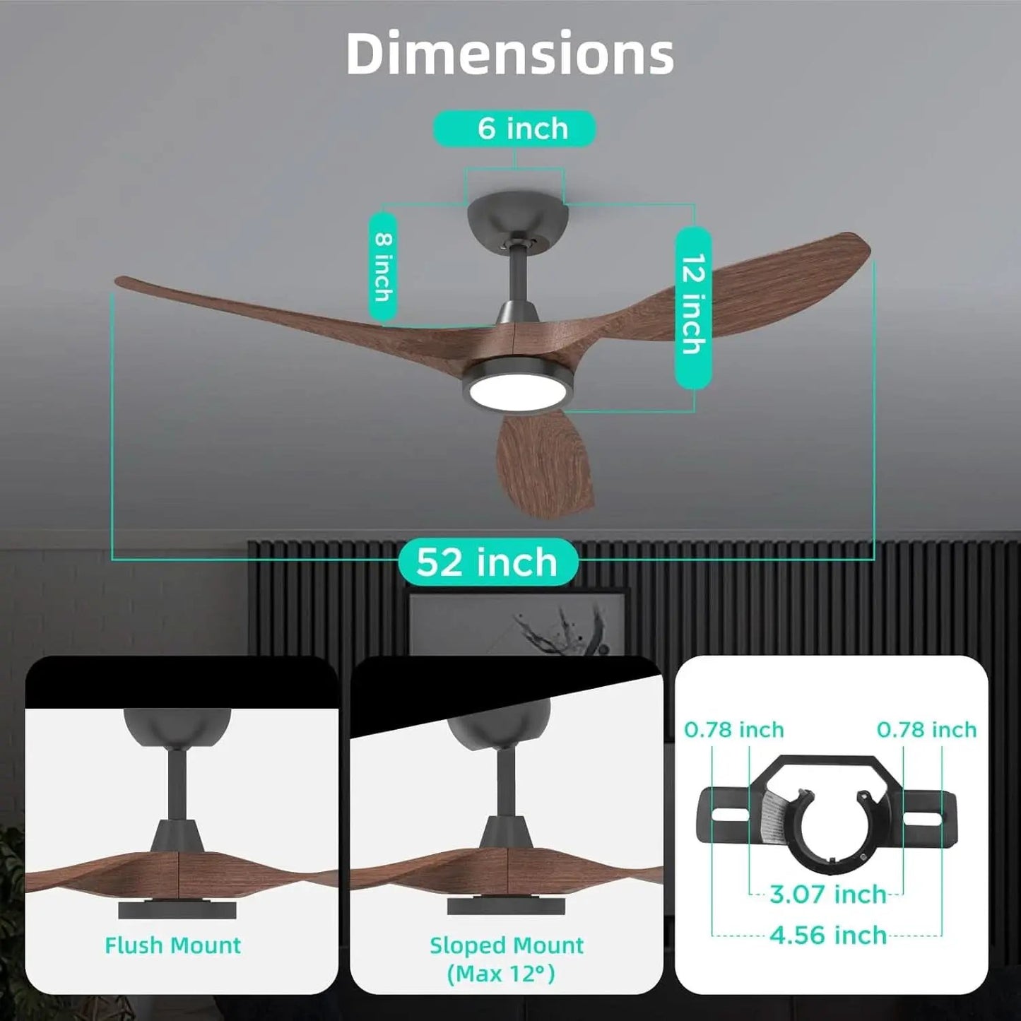 52 Inch Black Ceiling Fan With Lights And Remote Control from PriceLows™
