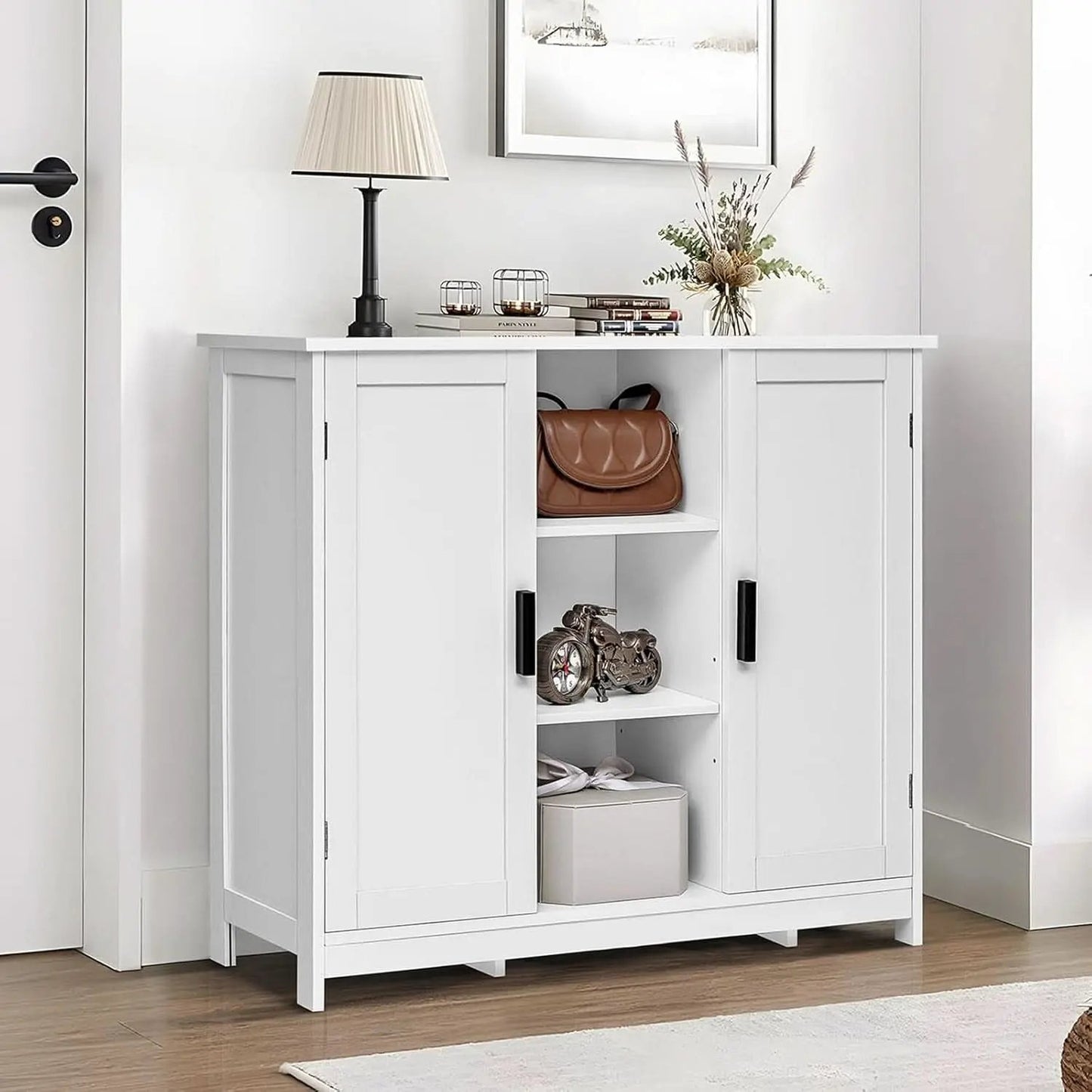 White Storage Cabinet With 2 Doors And 4 Adjustable Shelves from PriceLows™