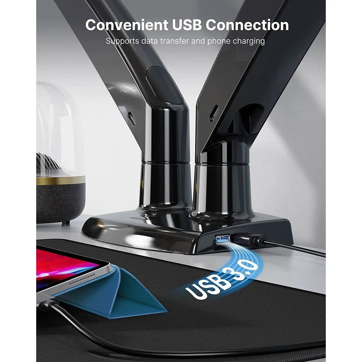 Dual Monitor Stand With USB Port Height Adjustable Arms from PriceLows™